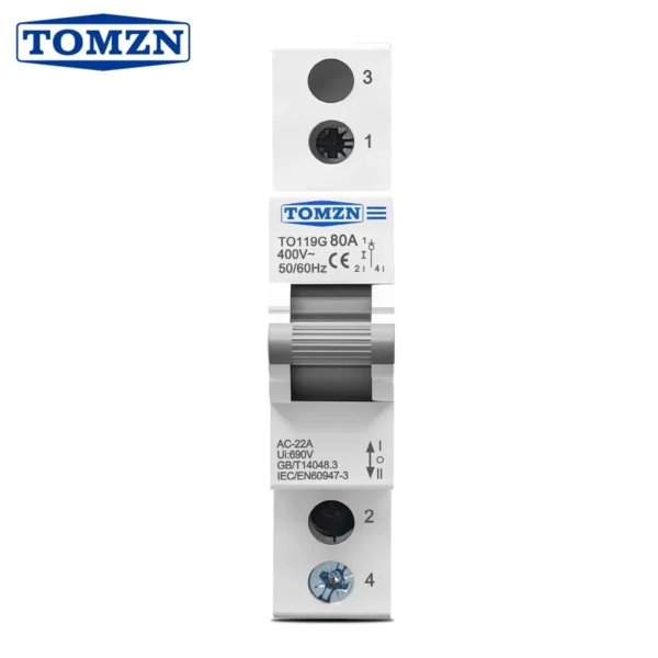TOMZN TO119G 1P 220V~ AC 80A MTS Dual Power Manual Transfer Isolating Interlock Circuit Breaker Disconnectable changeover switch