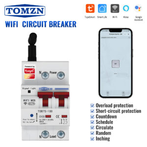 TOMZN WIFI Smart Circuit Breaker 2P 230V AC 1-100A Overload Protection Short-circuit Breaker Timer Switch Din Rail Smartlife