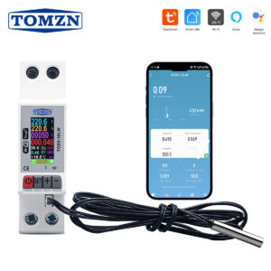 TOMZN 23mm AC110V 230V 50A WIFI Smart Circuit Breaker TUYA Voltage Current Temp Measurement Protector Over Current Threshold