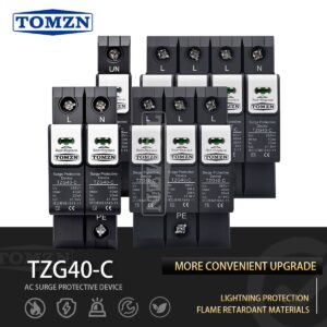 DIN Rail SPD TZG40-B/C/D 1234P PA66 110V 220V AC 10kA 20kA 30kA T2 New Type Pluggable tomzn office For PC Lightning Protection