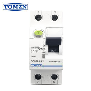TOMZN Office Electromagnetic Residual Current Circuit Breaker B type 2P 63A 30mA 100mA 300mA RCCB DIN Rail TOB7L Single Phase