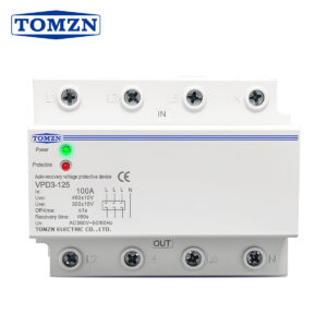 TOMZN 100A 380V AC Three Phase Four Wire DIN Rail Auto Recovery Over Voltage And Under Voltage Protective Protection Relay 2 LED