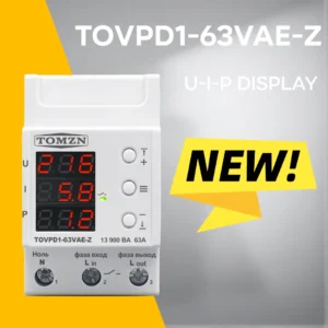 TOMZN Voltage Protector 1P+N AC230V 63A Voltage current power display OVP UVP OCP Overload Protection 35mm DIN Rail
