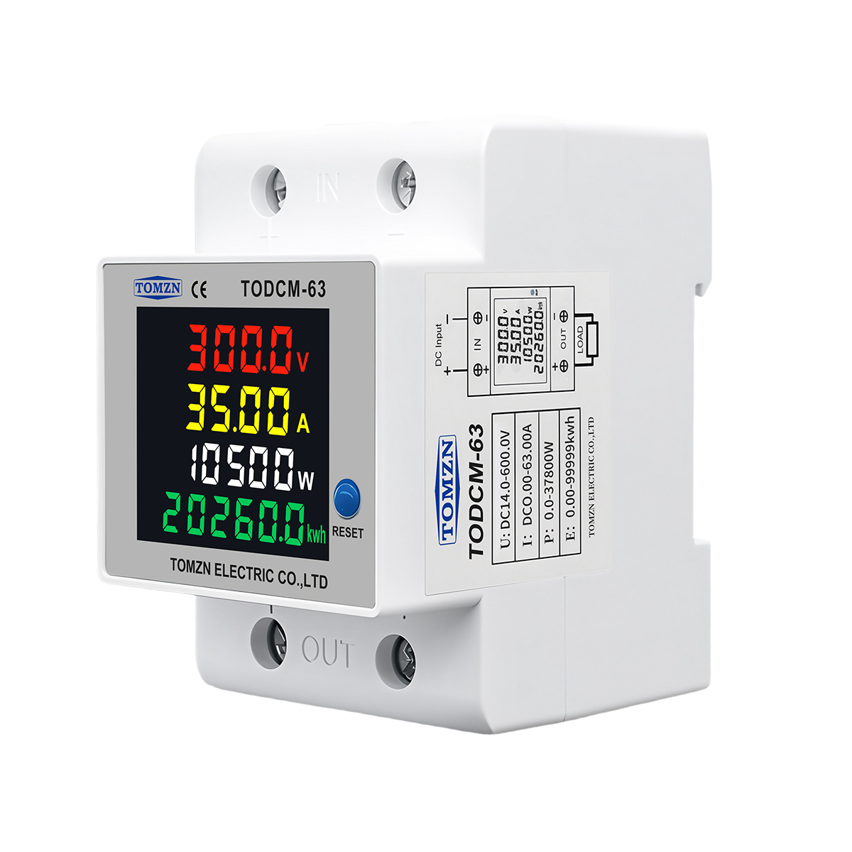 TOMZN DC Energy Meter 14-600V 63A DIN Rail Voltmeter Ammeter Power Watt Digital Meter 4IN1 Solar PV Power Monitor KWh Reset - Image 6