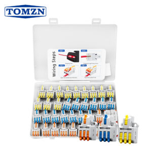 Konektè Fil TOMZN D1-2 D1-3 D1-4 D1-5 Konektè Fil Rapid 250V 32A 0.2-4mm² Blòk Tèminal Transparan ak Nwa pou Kab